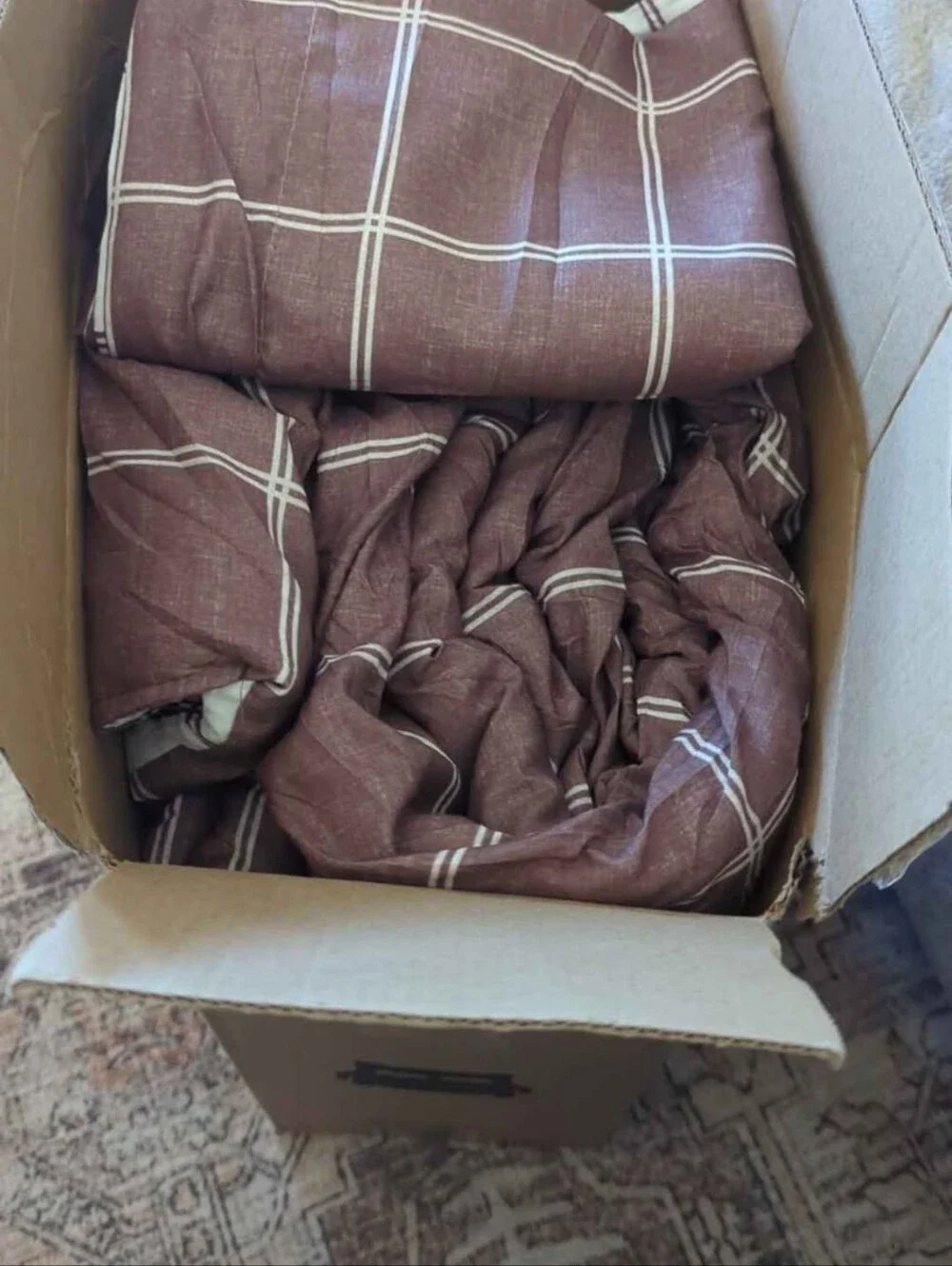 Plaid Twin XL Comforter Set Brown, Reversible Checkered Bedding Set 2Pieces new